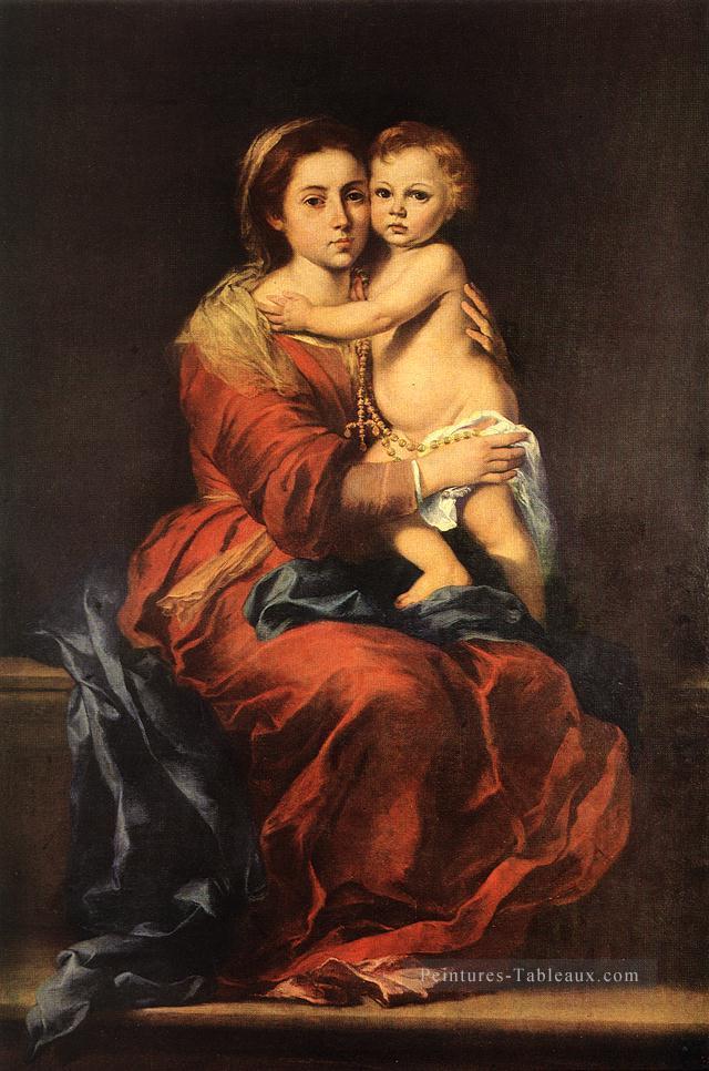 Vierge à l’Enfant avec un Rosaire Espagnol Baroque Bartolome Esteban Murillo Peintures à l'huile